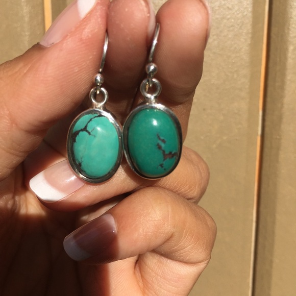 Genuine South American Turquoise Earrings - Natural Colour -925 Sterling Silver - Picture 7 of 8